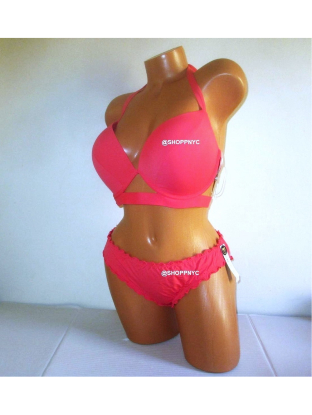 36DD/L VICTORIA SECRET Swim Push Up Top Bikini Set +1 Cup Ruffle Cheeky Pink
